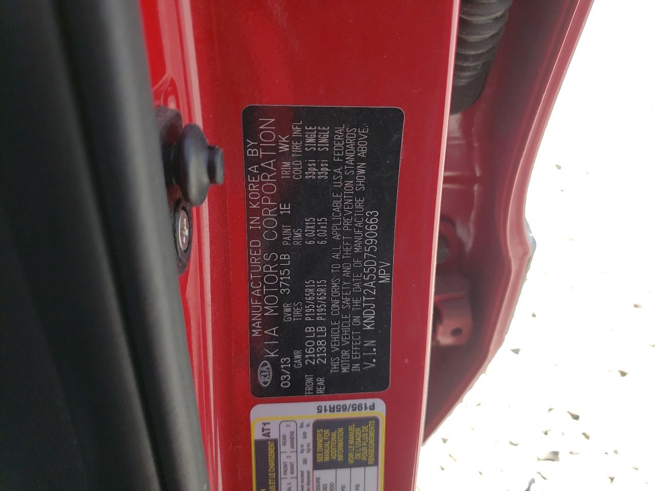 Photo 10 from auction – 2013 KIA SOUL with VIN KNDJT2A55D7590663