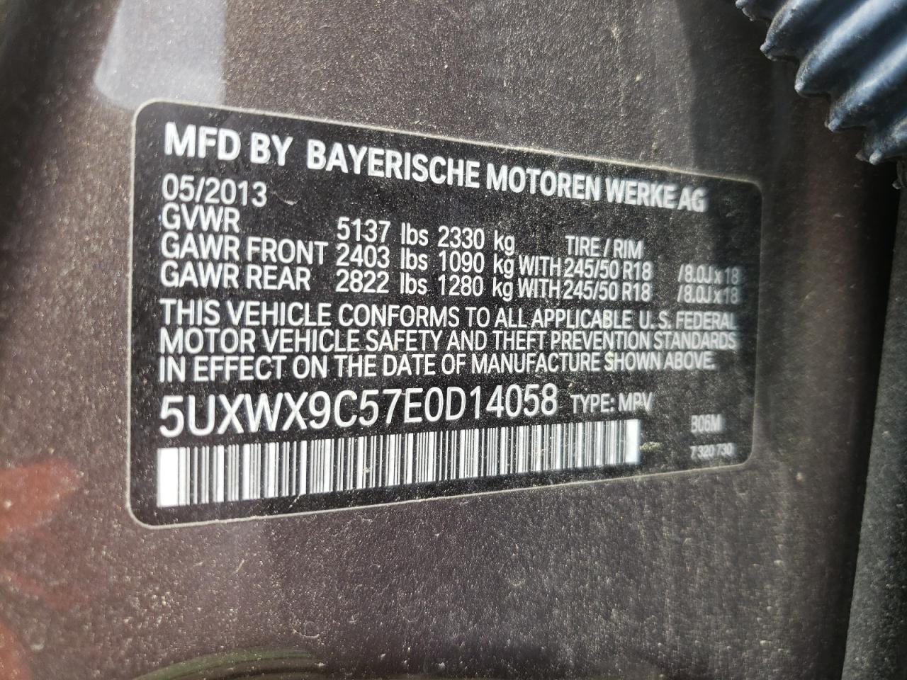 Photo 10 from auction – 2014 BMW X3 XDRIVE2 with VIN 5UXWX9C57E0D14058