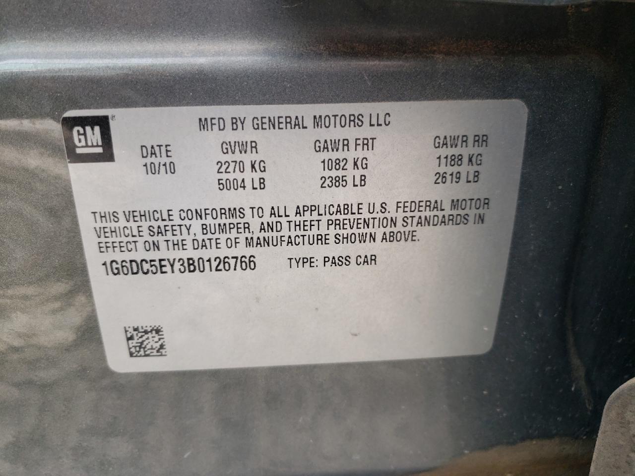 Photo 10 from auction – 2011 CADILLAC CTS with VIN 1G6DC5EY3B0126766
