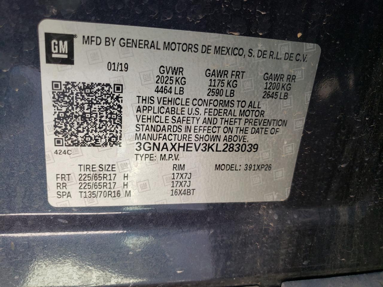 Photo 10 from auction – 2019 CHEVROLET EQUINOX LS with VIN 3GNAXHEV3KL283039