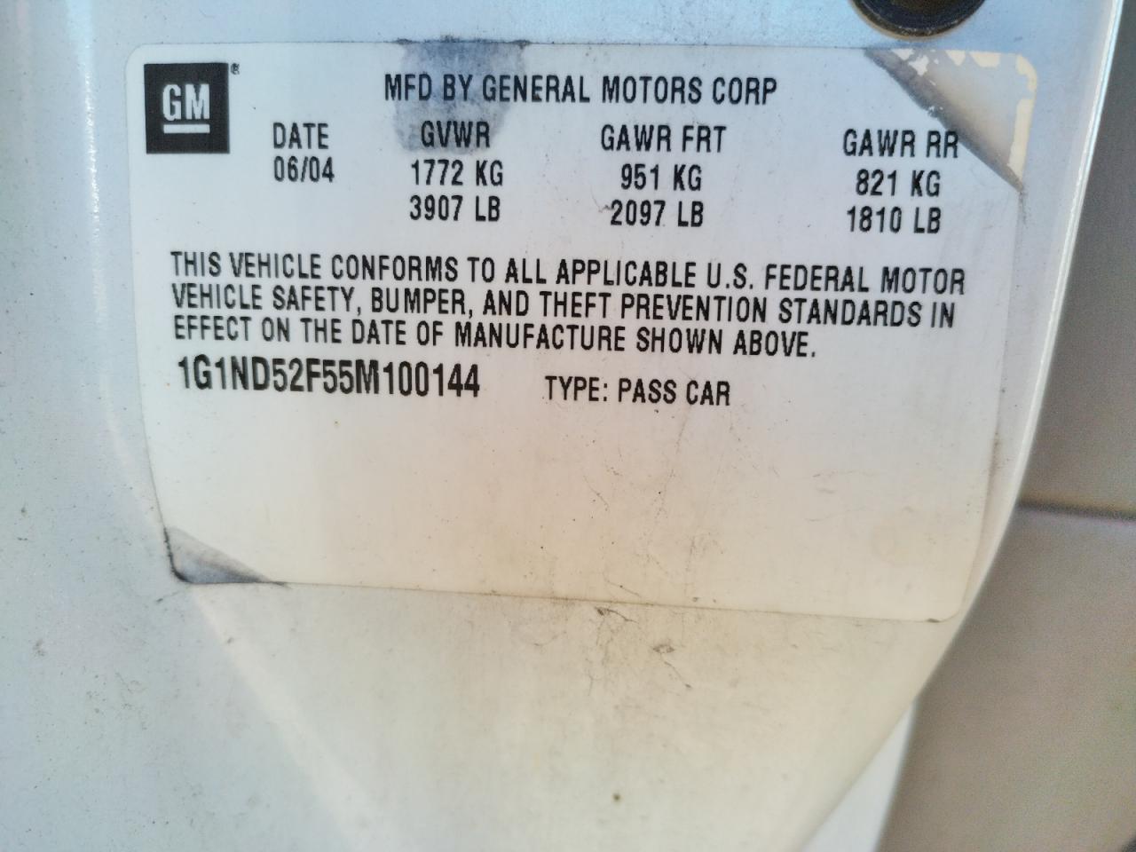 Photo 10 from auction – 2005 CHEVROLET CLASSIC with VIN 1G1ND52F55M100144
