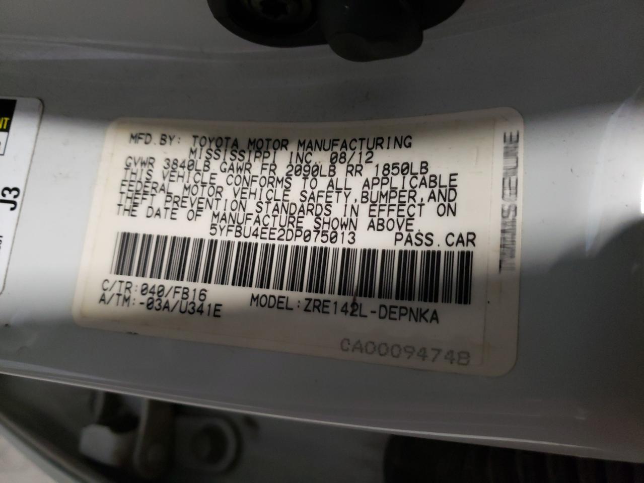 Photo 10 from auction – 2013 TOYOTA COROLLA with VIN 5YFBU4EE2DP075013