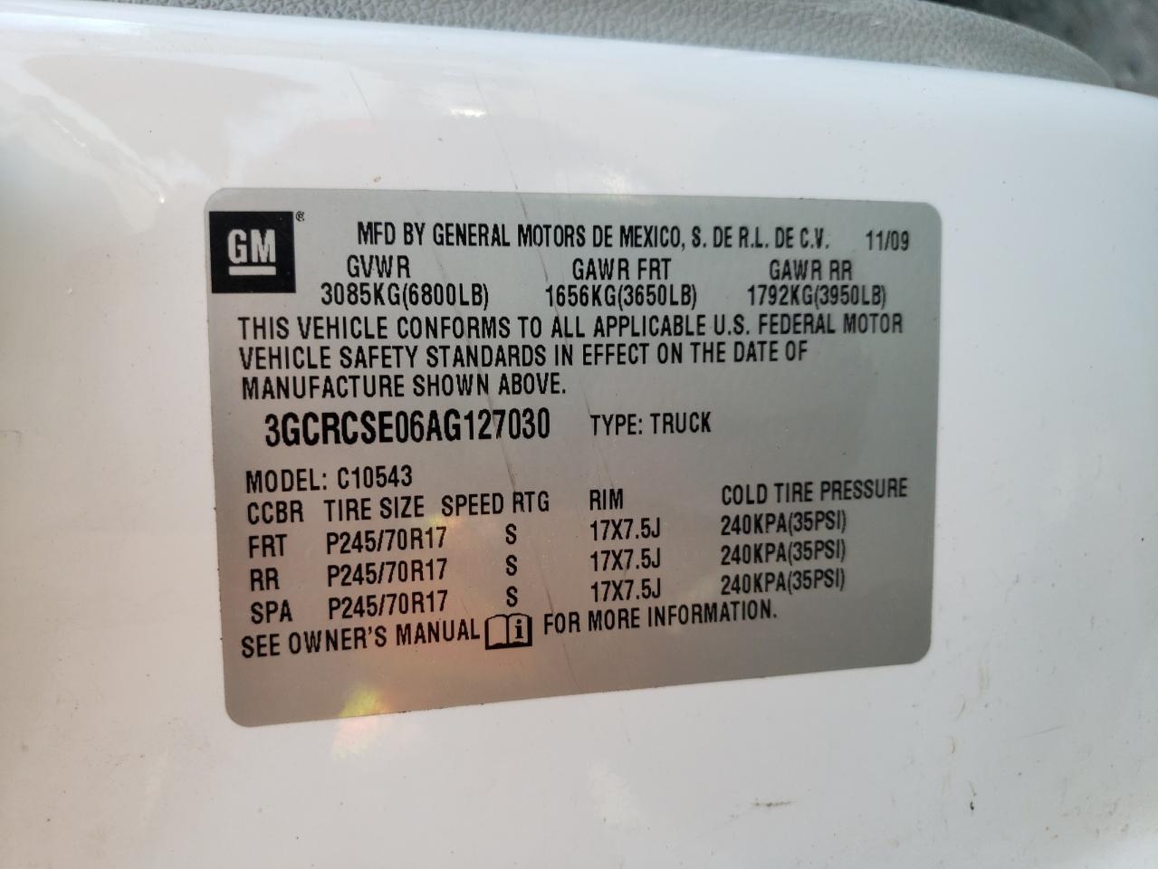 Photo 10 from auction – 2010 CHEVROLET SILVERADO with VIN 3GCRCSE06AG127030