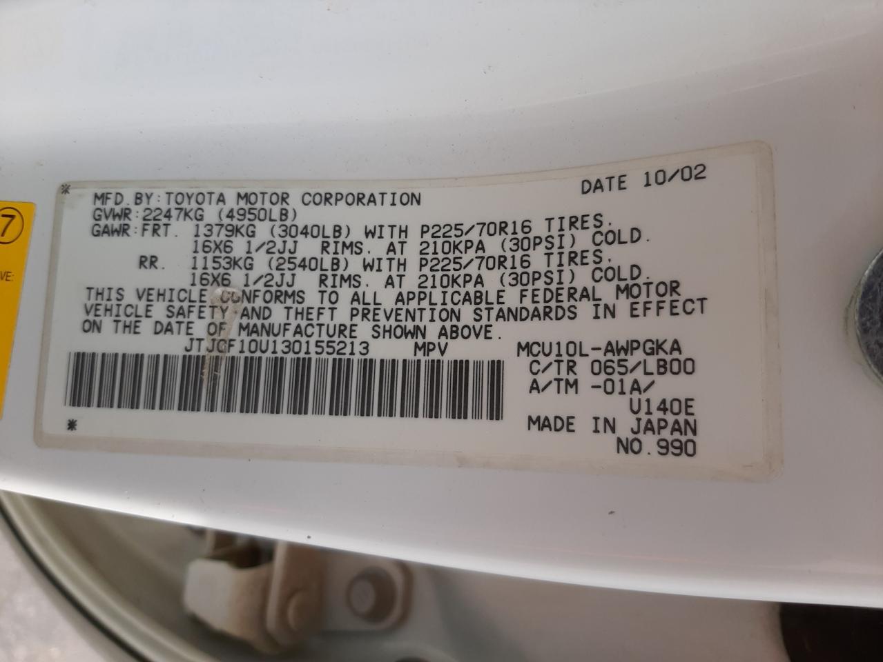 Photo 10 from auction – 2003 LEXUS RX 300 with VIN JTJGF10U130155213