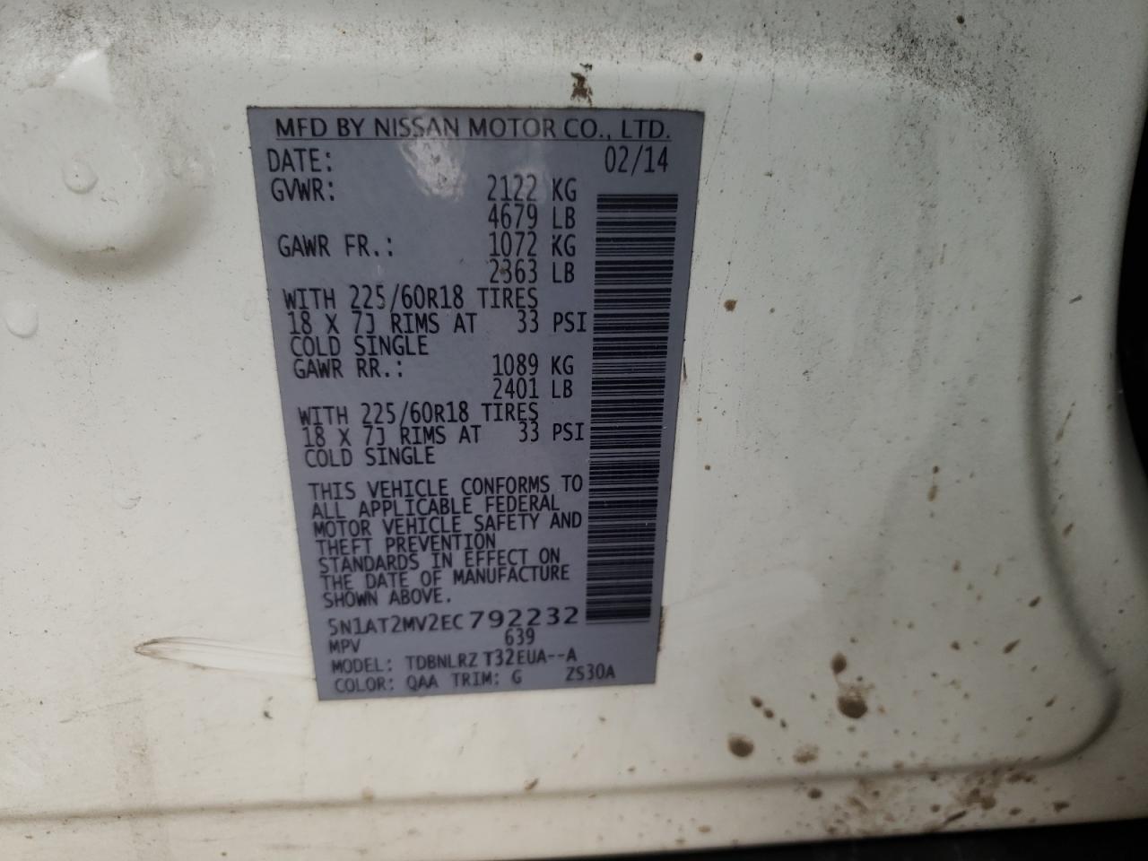 Photo 10 from auction – 2014 NISSAN ROGUE S with VIN 5N1AT2MV2EC792232