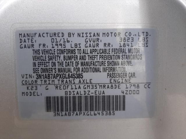 Photo 10 from auction – 2016 NISSAN SENTRA S with VIN 3N1AB7APXGL645385