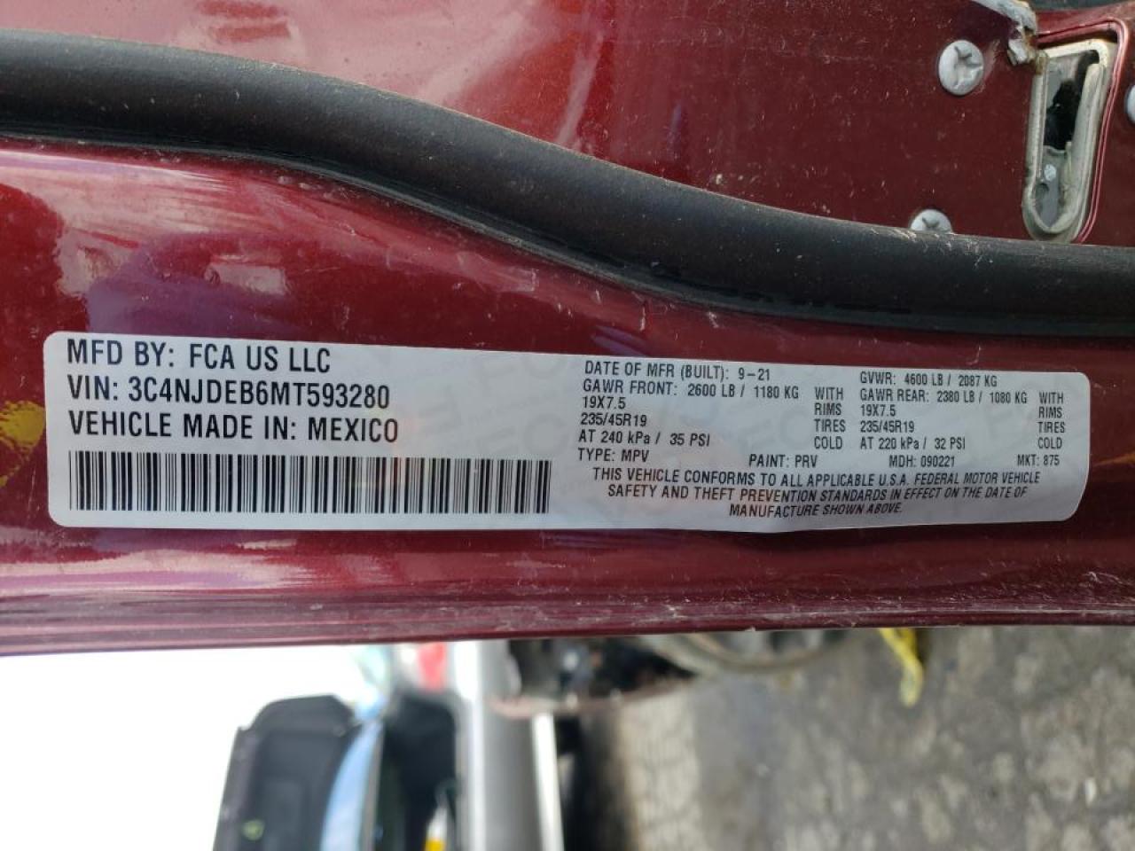 Photo 10 from auction – 2021 JEEP COMPASS 80 with VIN 3C4NJDEB6MT593280