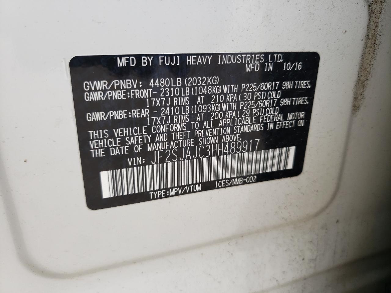 Photo 10 from auction – 2017 SUBARU FORESTER 2 with VIN JF2SJAJC3HH489917