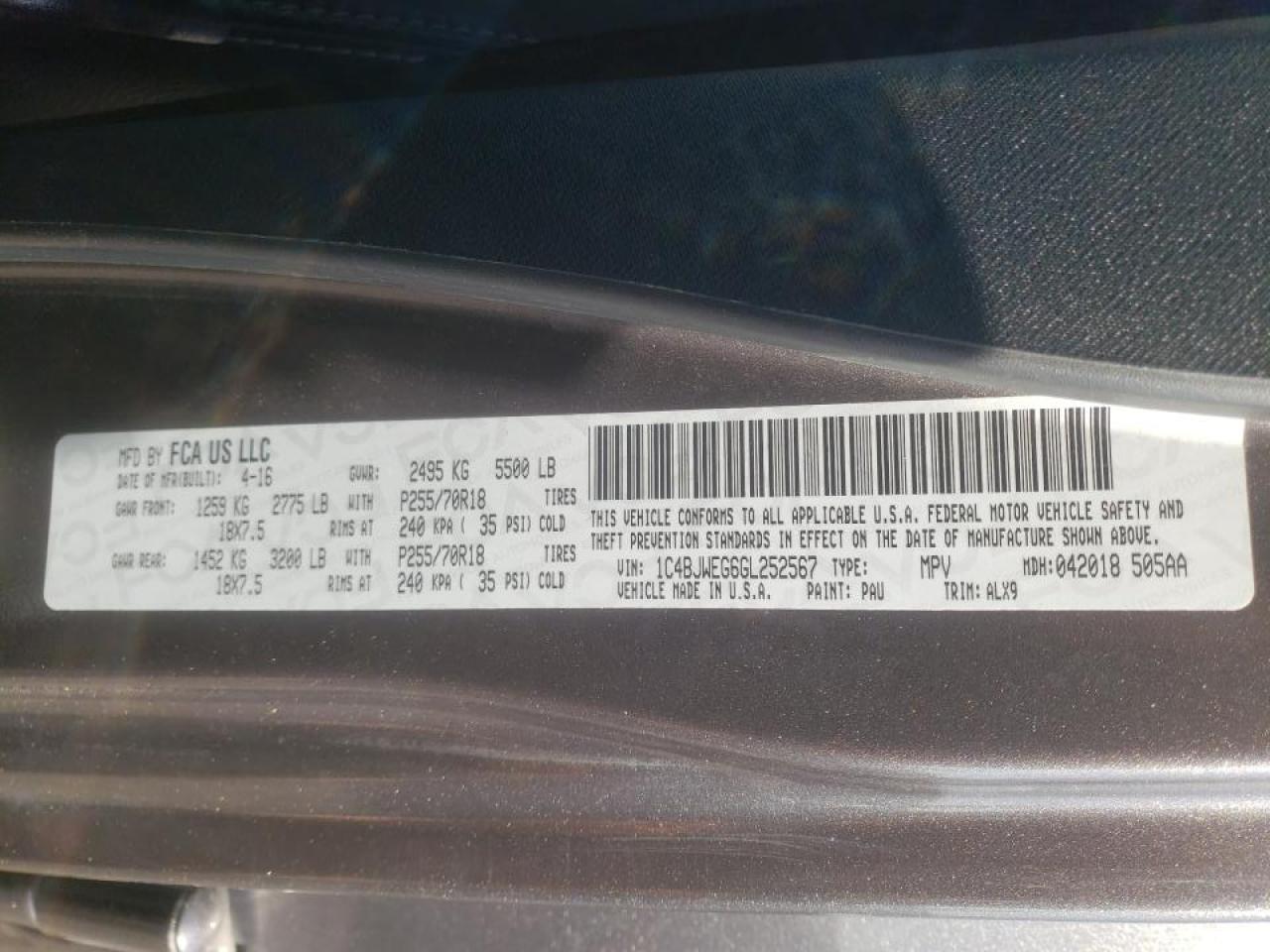 Photo 10 from auction – 2016 JEEP WRANGLER U with VIN 1C4BJWEG6GL252567