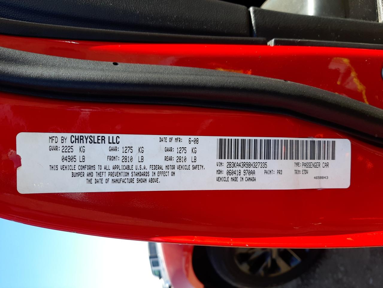 Photo 10 from auction – 2008 DODGE CHARGER with VIN 2B3KA43R98H327335