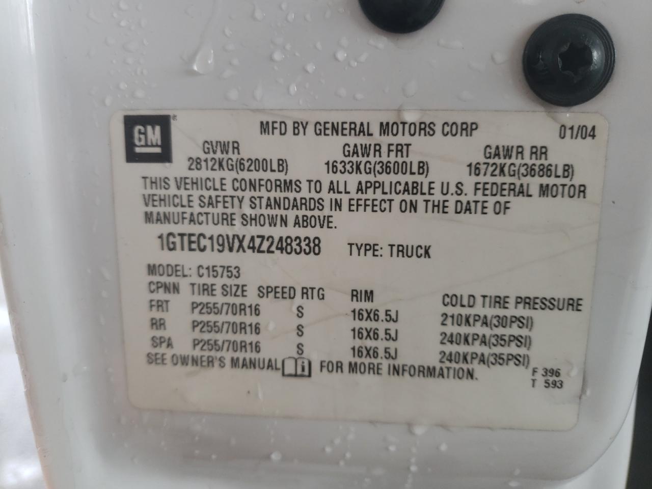 Photo 10 from auction – 2004 GMC NEW SIERRA with VIN 1GTEC19VX4Z248338