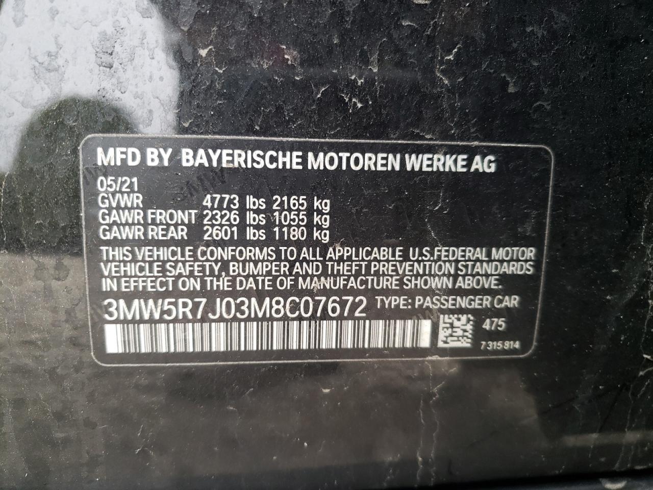 Photo 10 from auction – 2021 BMW 330XI with VIN 3MW5R7J03M8C07672