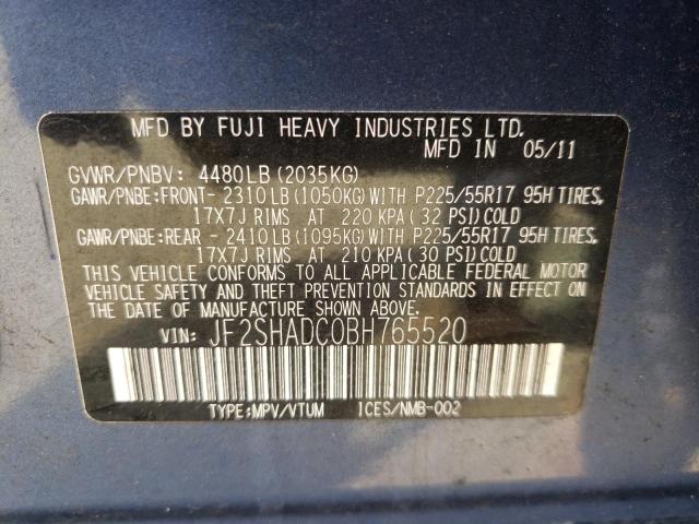 Photo 10 from auction – 2011 SUBARU FORESTER 2 with VIN JF2SHADC0BH765520