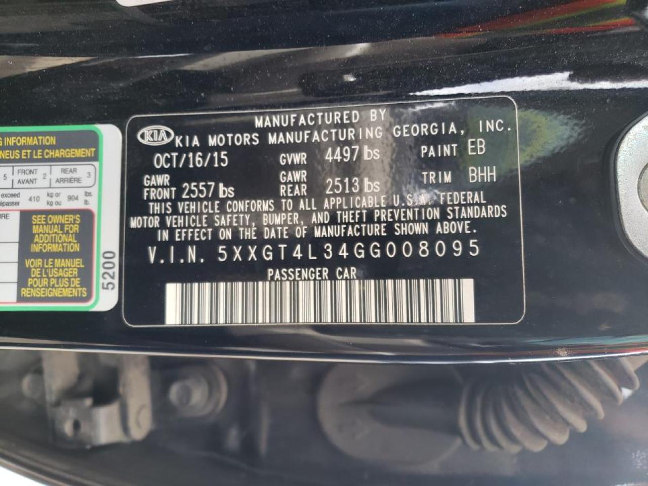 Photo 10 from auction – 2016 KIA OPTIMA LX with VIN 5XXGT4L34GG008095