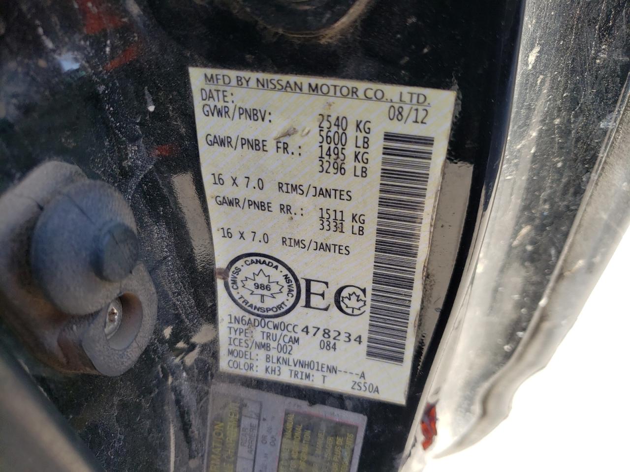 Photo 10 from auction – 2012 NISSAN FRONTIER S with VIN 1N6AD0CW0CC478234