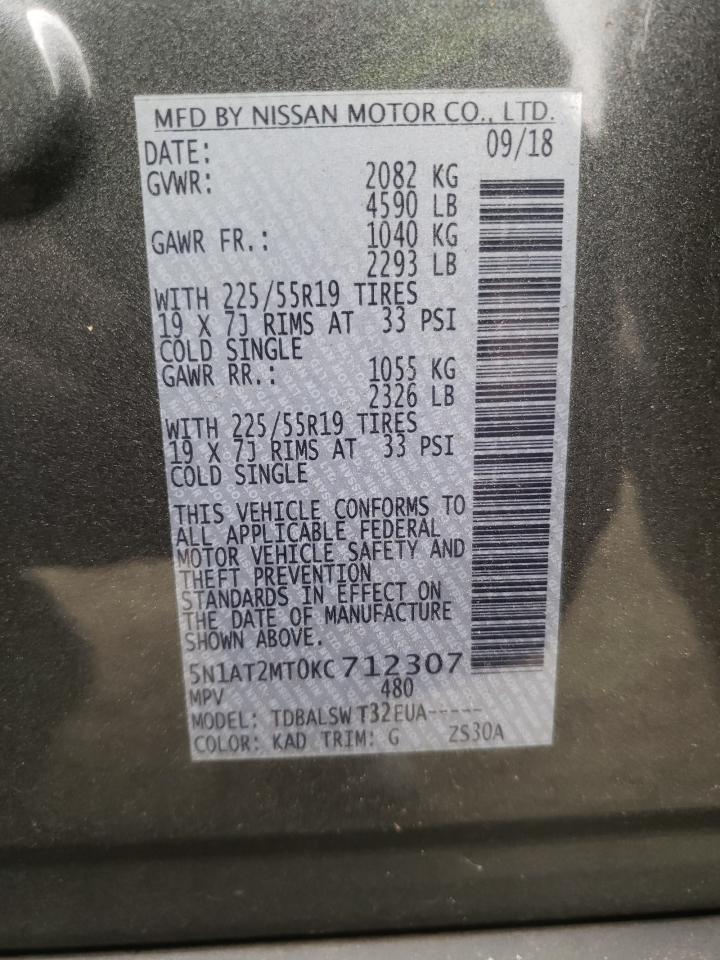 Photo 10 from auction – 2019 NISSAN ROGUE S with VIN 5N1AT2MT0KC712307