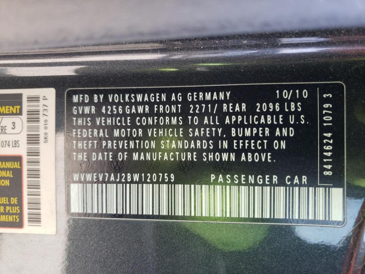 Photo 10 from auction – 2011 VOLKSWAGEN GTI with VIN WVWEV7AJ2BW120759