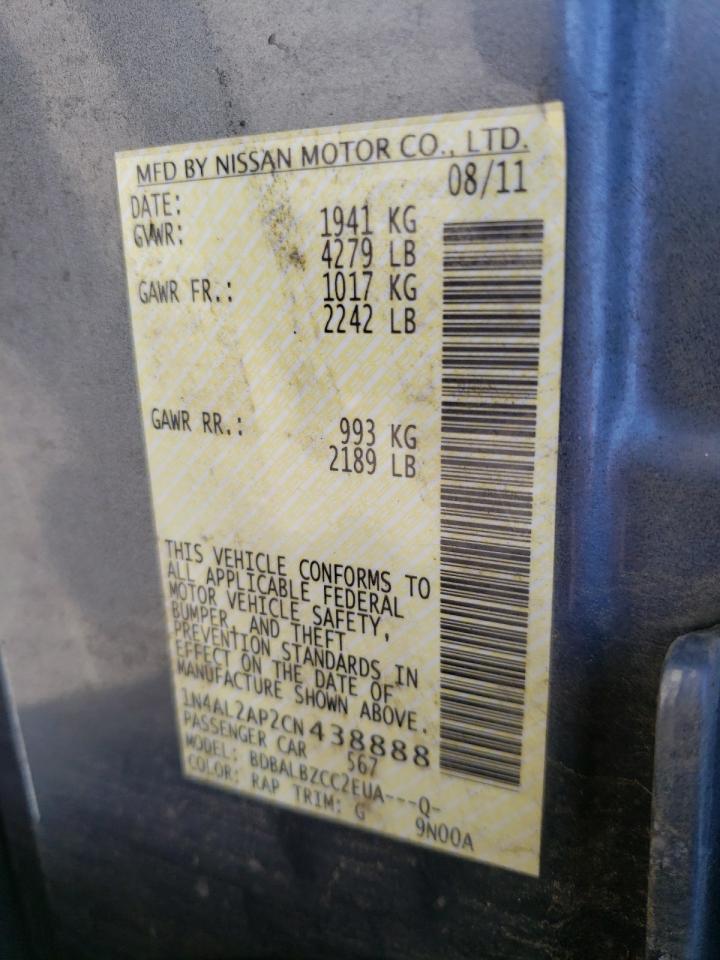 Photo 11 from auction – 2012 NISSAN ALTIMA BAS with VIN 1N4AL2AP2CN438888