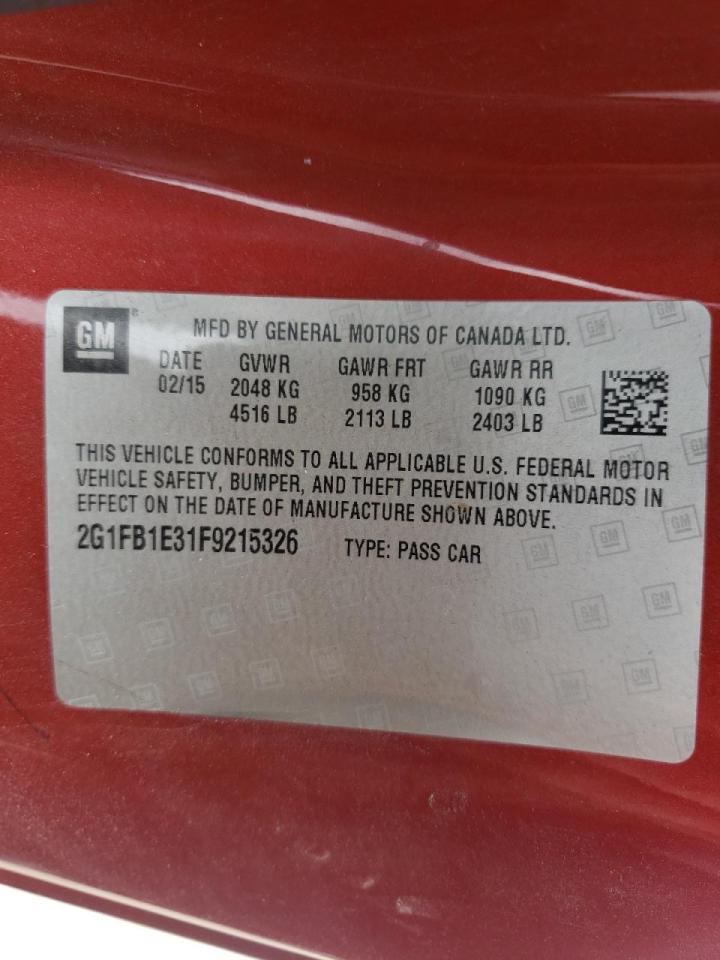 Photo 10 from auction – 2015 CHEVROLET CAMARO LS with VIN 2G1FB1E31F9215326