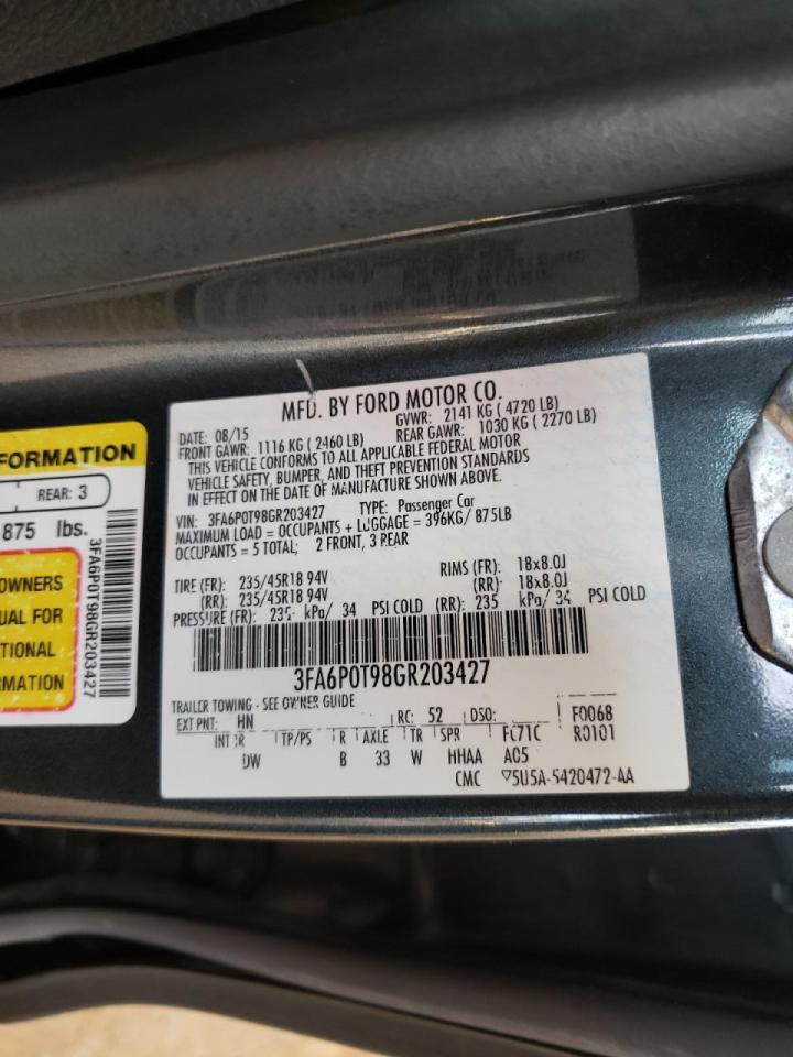 Photo 10 from auction – 2016 FORD FUSION SE with VIN 3FA6P0T98GR203427
