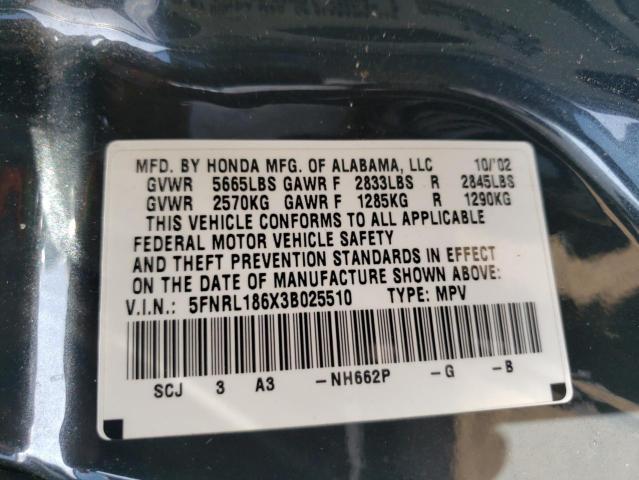 Photo 10 from auction – 2003 HONDA ODYSSEY EX with VIN 5FNRL186X3B025510