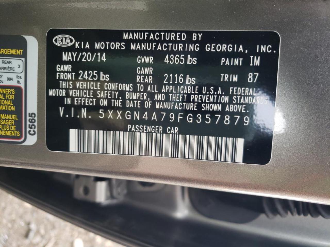 Photo 10 from auction – 2015 KIA OPTIMA EX with VIN 5XXGN4A79FG357879
