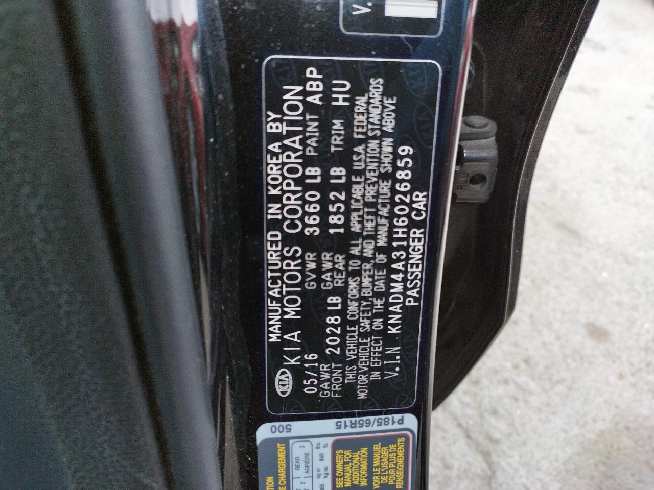 Photo 10 from auction – 2017 KIA RIO with VIN KNADM4A31H6026859