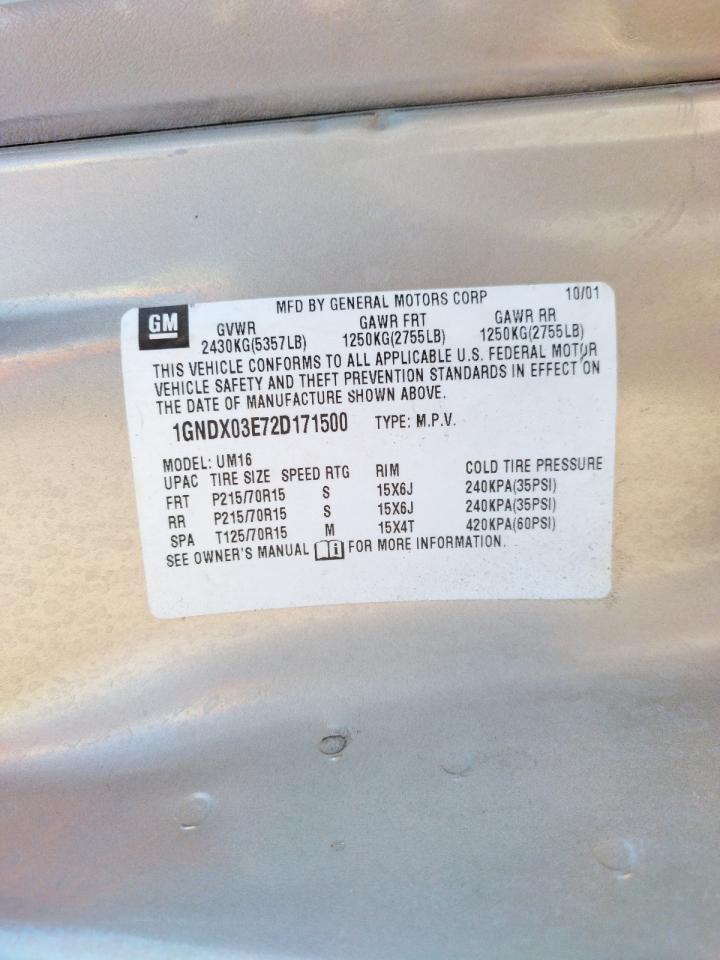 Photo 10 from auction – 2002 CHEVROLET VENTURE with VIN 1GNDX03E72D171500