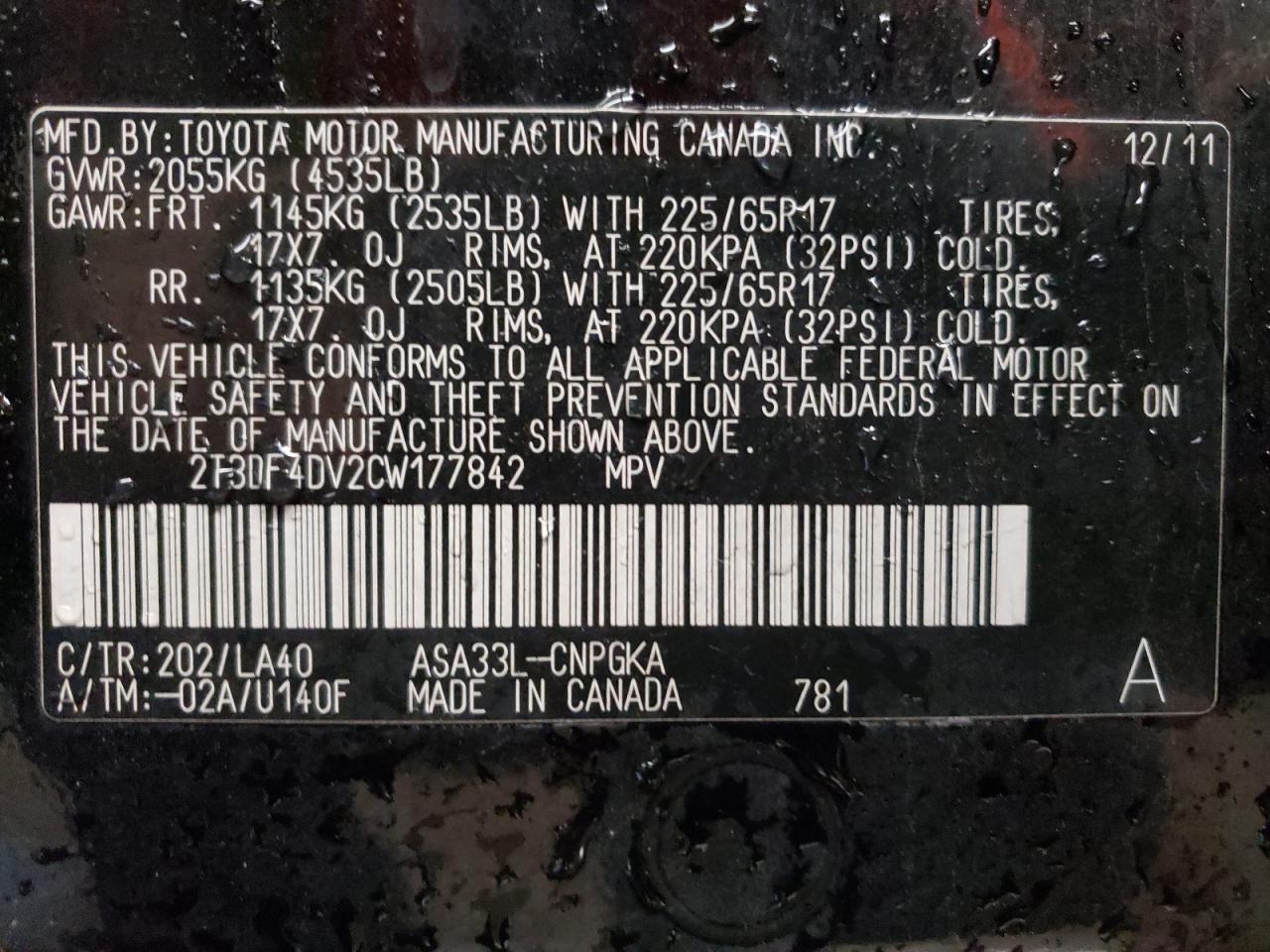 Photo 10 from auction – 2012 TOYOTA RAV4 LIMIT with VIN 2T3DF4DV2CW177842