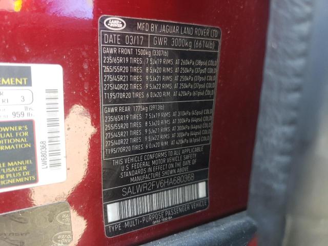 Photo 10 from auction – 2017 LAND ROVER RANGE ROVE with VIN SALWR2FV6HA680368