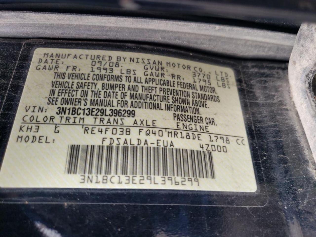Photo 10 from auction – 2009 NISSAN VERSA S with VIN 3N1BC13E29L396299