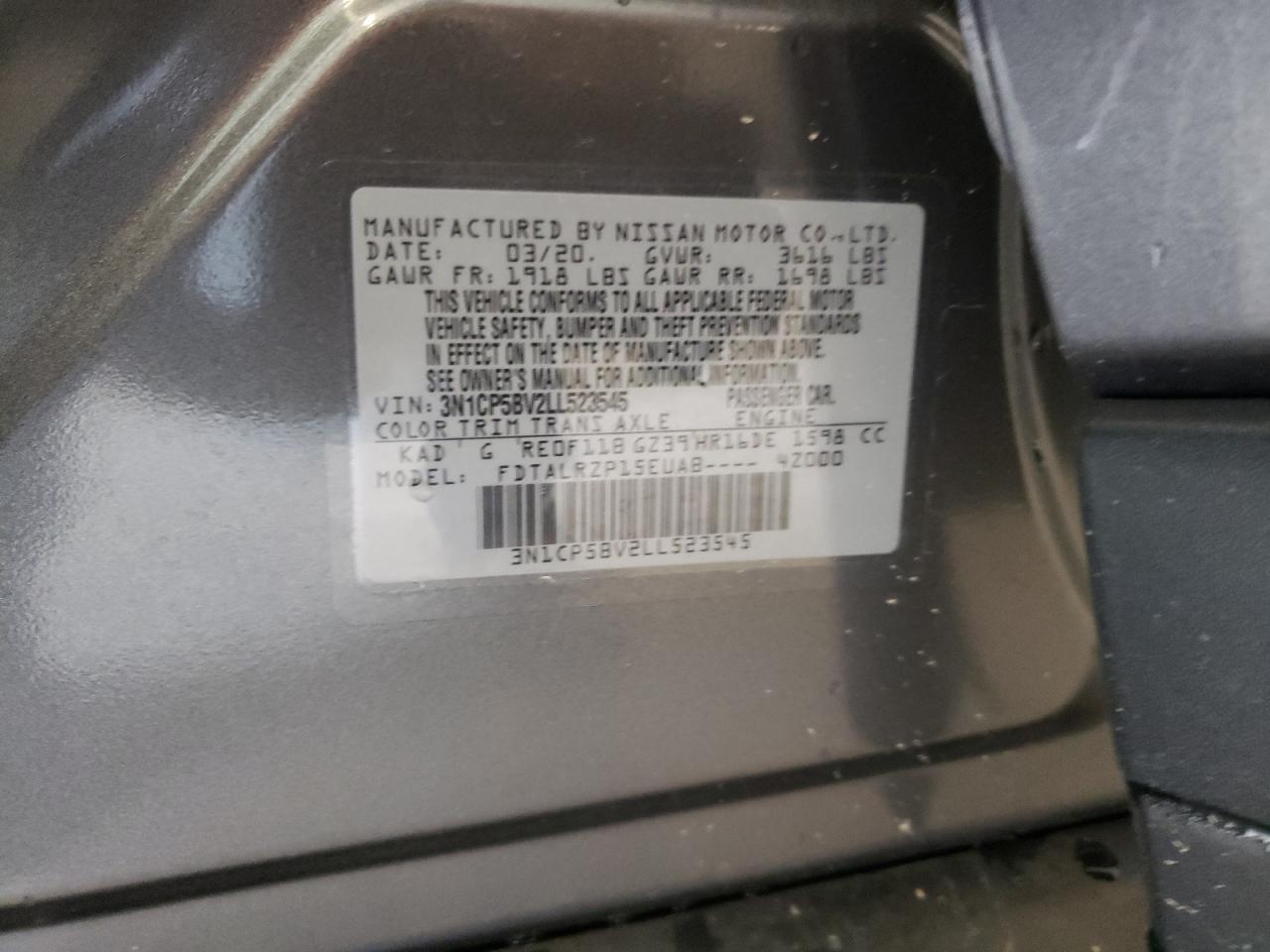 Photo 10 from auction – 2020 NISSAN KICKS S with VIN 3N1CP5BV2LL523545