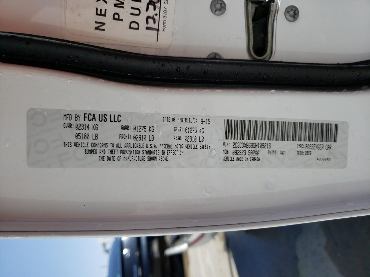 Photo 10 from auction – 2016 DODGE CHARGER SE with VIN 2C3CDXBG9GH109216