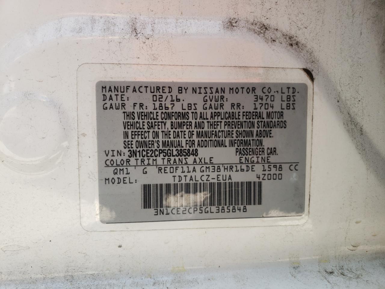 Photo 10 from auction – 2016 NISSAN VERSA NOTE with VIN 3N1CE2CP5GL385848