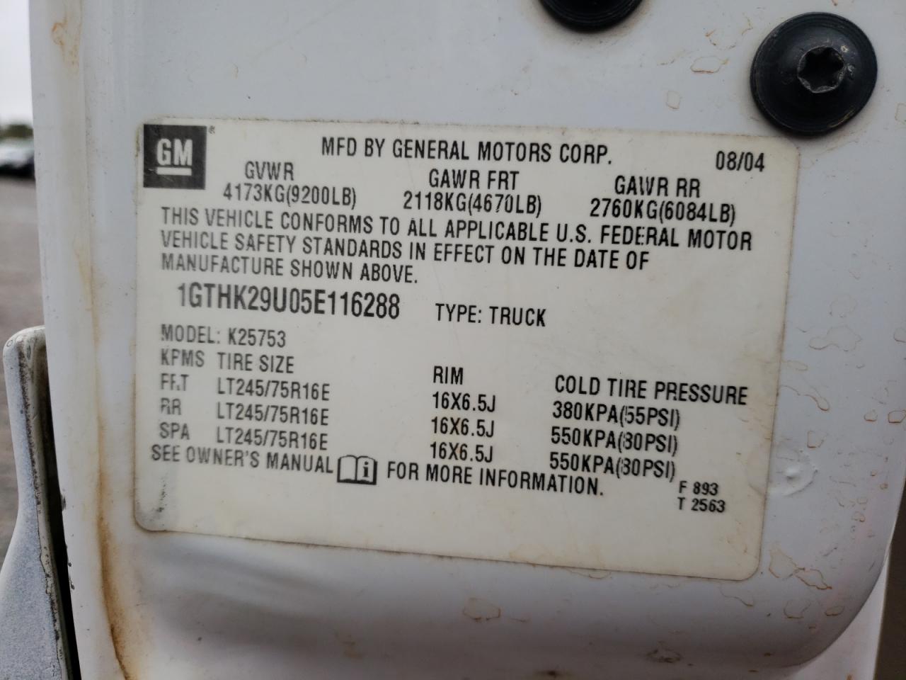 Photo 10 from auction – 2005 GMC SIERRA K25 with VIN 1GTHK29U05E116288