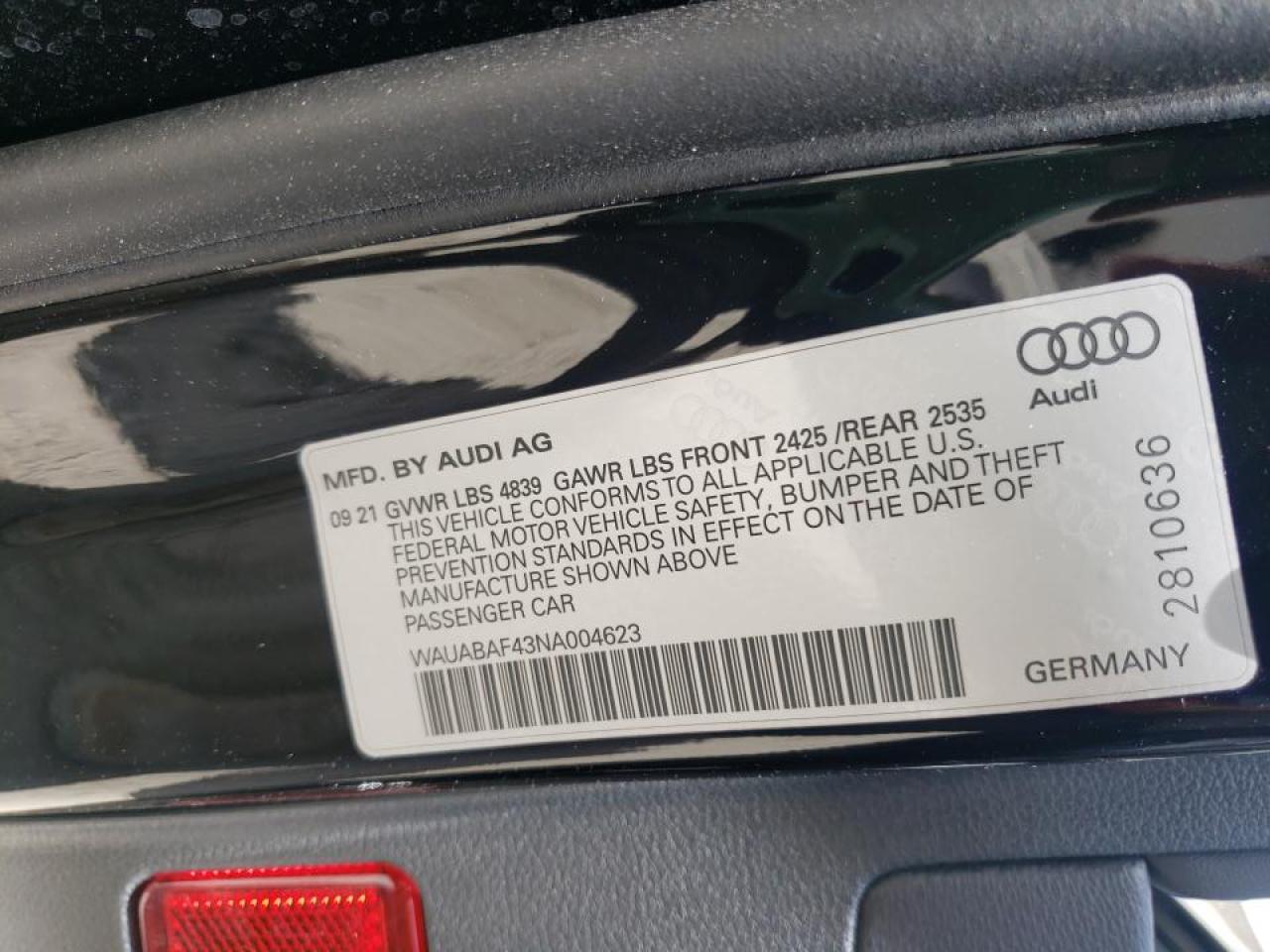 Photo 10 from auction – 2022 AUDI A4 PREMIUM with VIN WAUABAF43NA004623