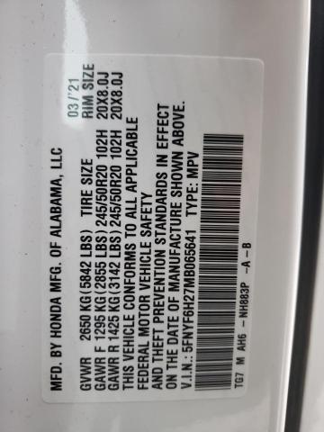 Foto 10 de la subasta – 2021 HONDA PILOT SE con VIN 5FNYF6H27MB065641