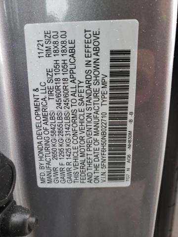 Photo 10 from auction – 2022 HONDA PILOT EXL with VIN 5FNYF6H50NB022710