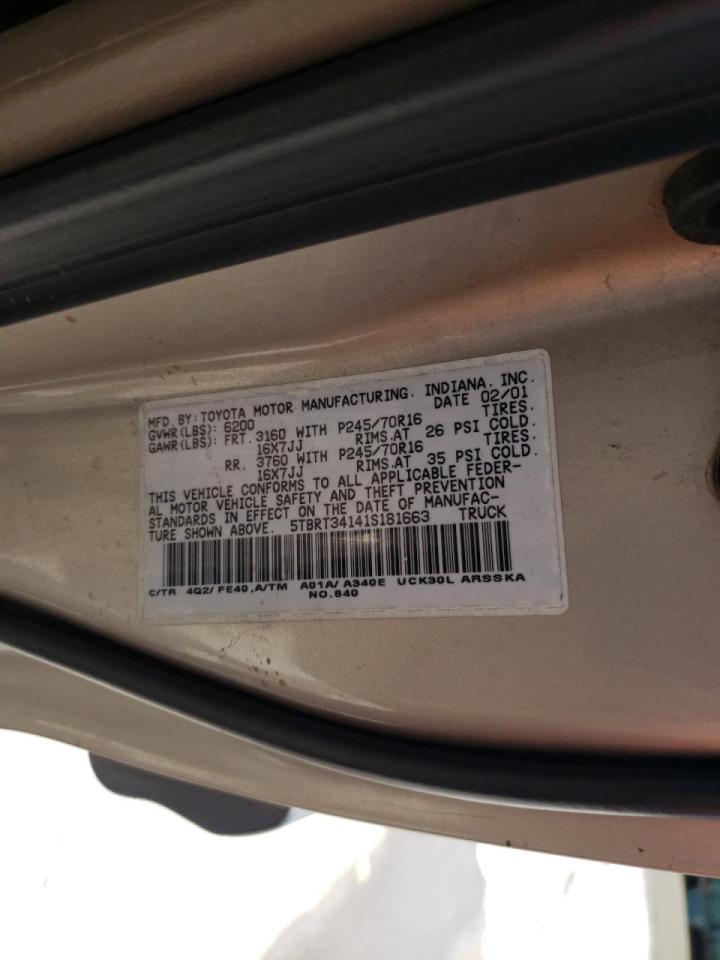 Photo 10 from auction – 2001 TOYOTA TUNDRA ACC with VIN 5TBRT34141S181663