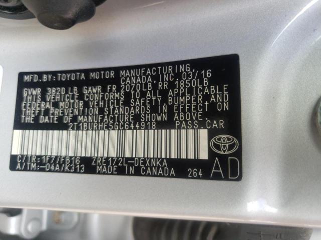Photo 10 from auction – 2016 TOYOTA COROLLA L with VIN 2T1BURHE5GC644918