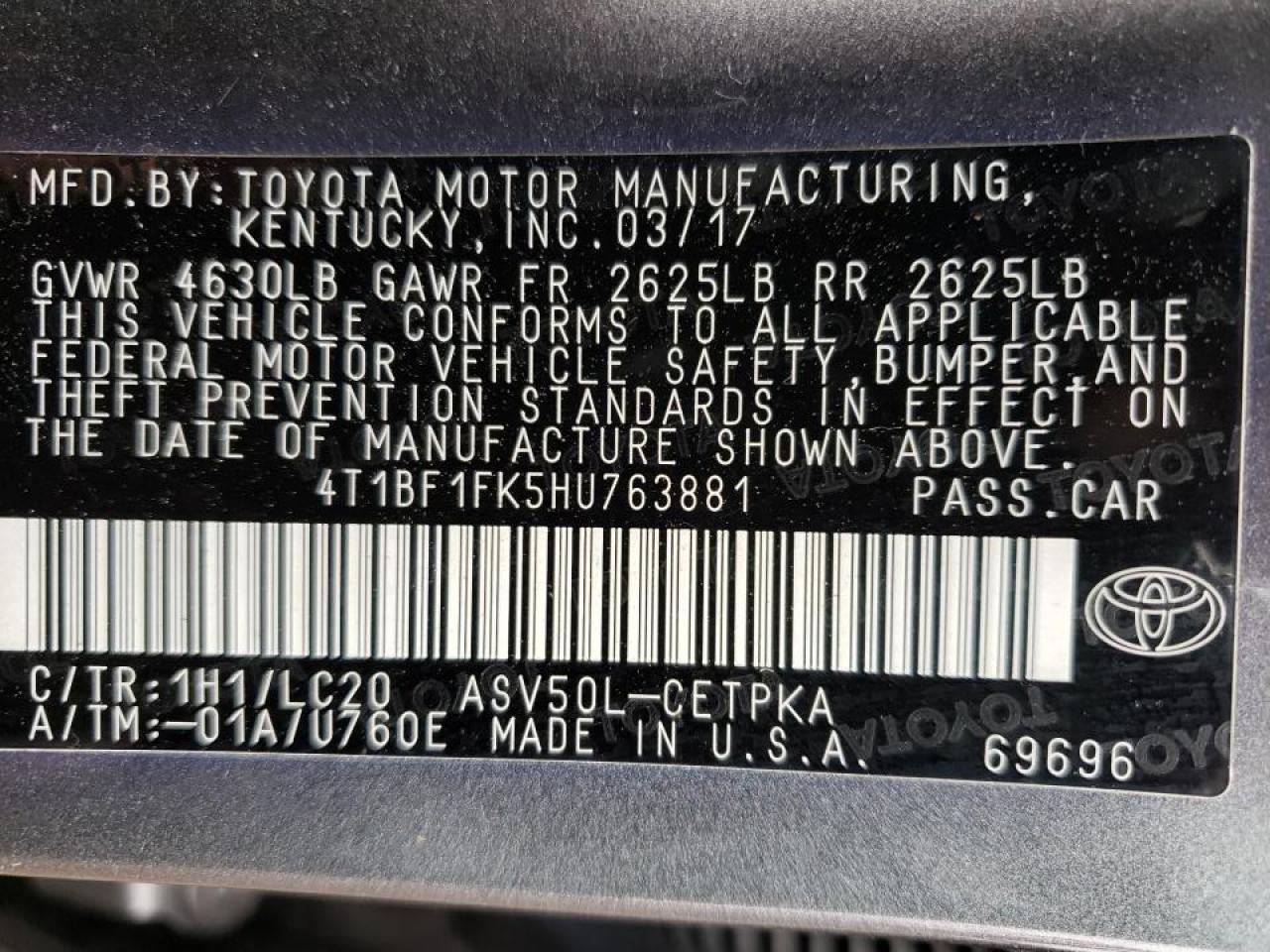 Photo 10 from auction – 2017 TOYOTA CAMRY LE with VIN 4T1BF1FK5HU763881