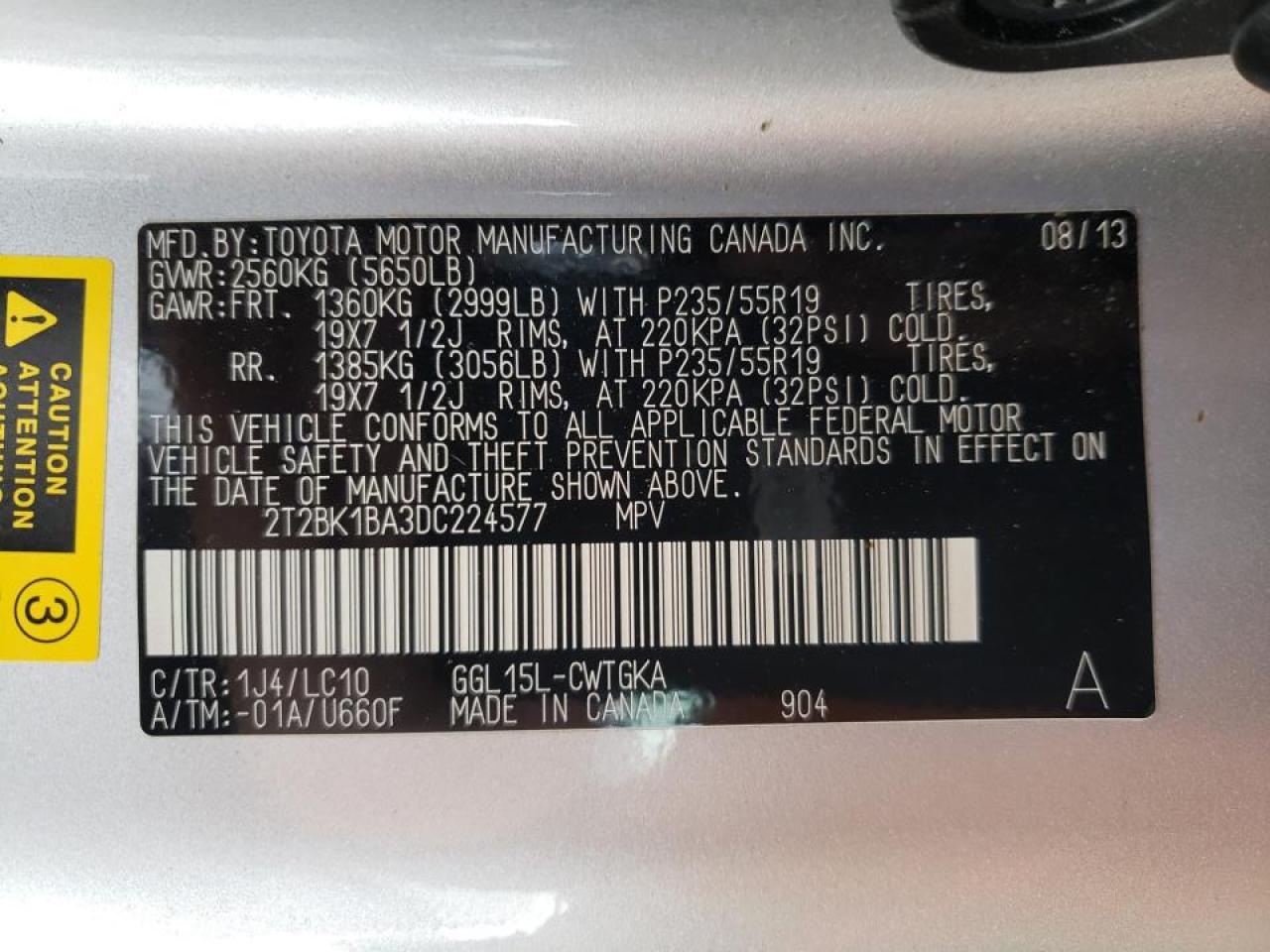 Photo 10 from auction – 2013 LEXUS RX 350 BAS with VIN 2T2BK1BA3DC224577