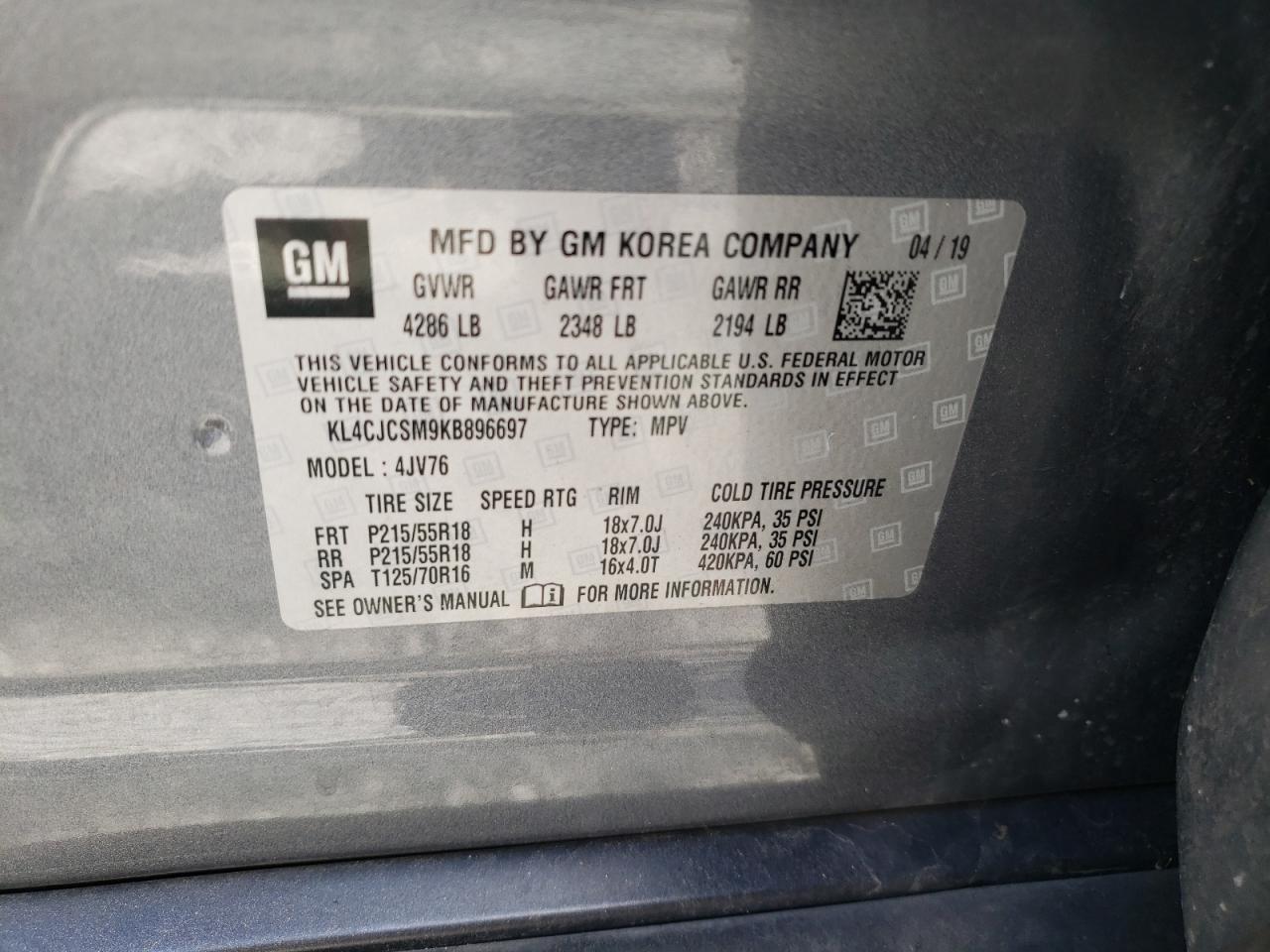 Photo 10 from auction – 2019 BUICK ENCORE ESS with VIN KL4CJCSM9KB896697