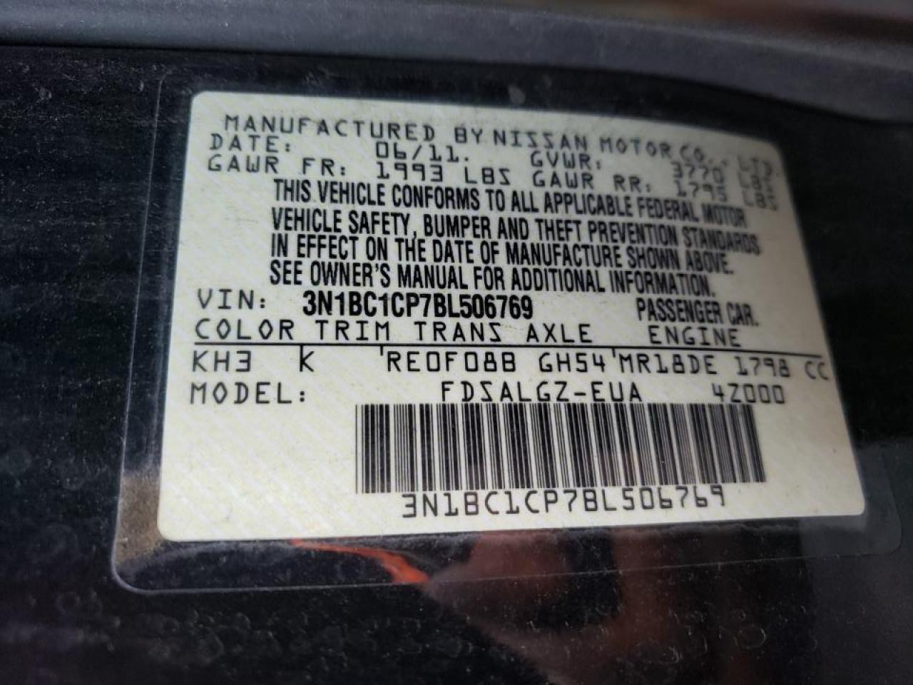 Photo 10 from auction – 2011 NISSAN VERSA S with VIN 3N1BC1CP7BL506769