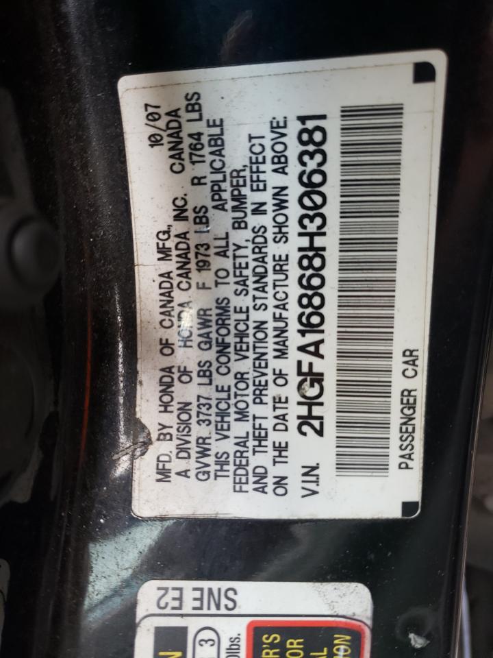 Photo 10 from auction – 2008 HONDA CIVIC EX with VIN 2HGFA16868H306381