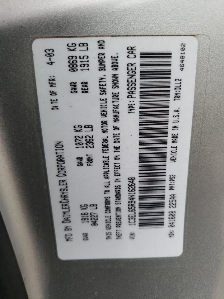 Photo 10 from auction – 2004 CHRYSLER SEBRING LI with VIN 1C3EL65R94N162648