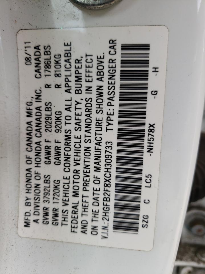 Photo 10 from auction – 2012 HONDA CIVIC EX with VIN 2HGFB2F8XCH309733