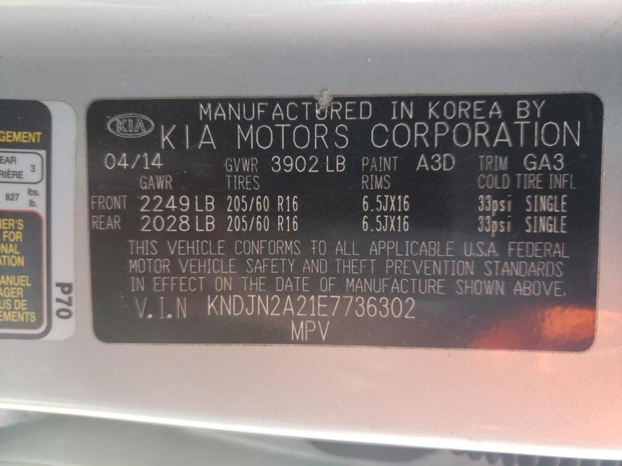 Photo 10 from auction – 2014 KIA SOUL with VIN KNDJN2A21E7736302