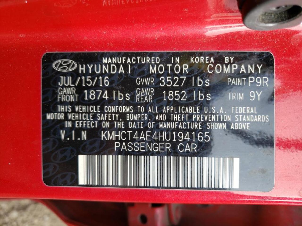 Photo 10 from auction – 2017 HYUNDAI ACCENT SE with VIN KMHCT4AE4HU194165