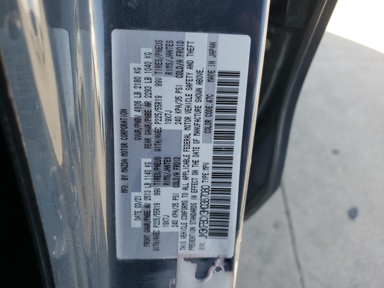 Photo 10 from auction – 2021 MAZDA CX-5 TOURI with VIN JM3KFBCY3M0387080